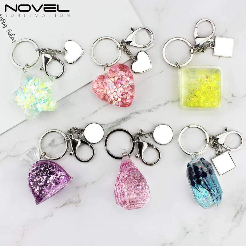 Heat Transfer Blank heart style quicksand keyring with diy heart pendant