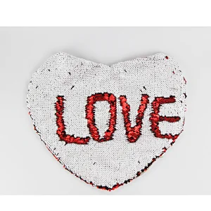 Fashion Bling Heart Shape Sublimation Blank Magic Sequin Pillow Cover