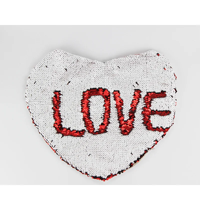 Fashion Bling Heart Shape Sublimation Blank Magic Sequin Pillow Cover