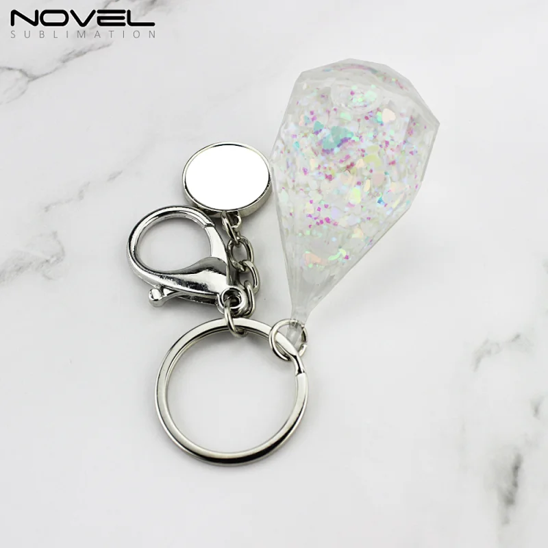 Diamond bottle shape quick sand kerying with sublimation round pendant