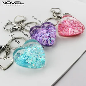 Heat Transfer Blank heart style quicksand keyring with diy heart pendant