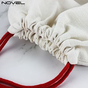 Custom Linen Cotton Gift Bag, Linen Bag With Red Drawstring
