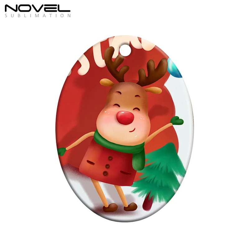 Sublimation Ceramic Christmas Tree Ornament Oval Shape