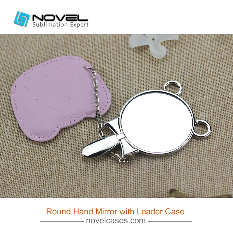 Sublimation Blank Hand Mirror With Leather Case Round Shaped