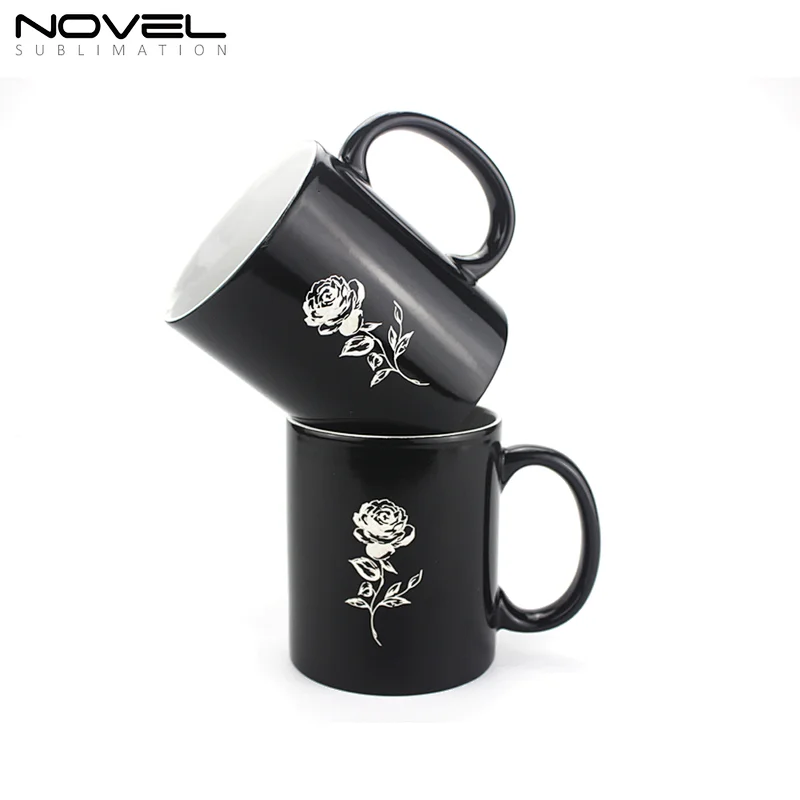 11OZ C handle mug heat resistant cup color changing mug with rose carved