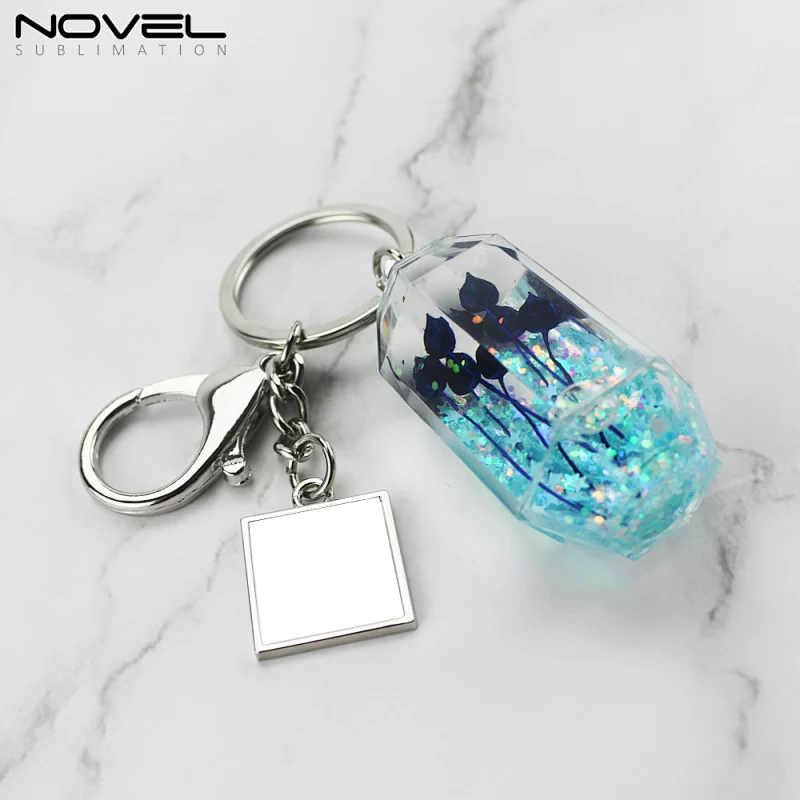 New Fashion Glitter Liquid Quicksand  Keyring sublimation  metal keychain