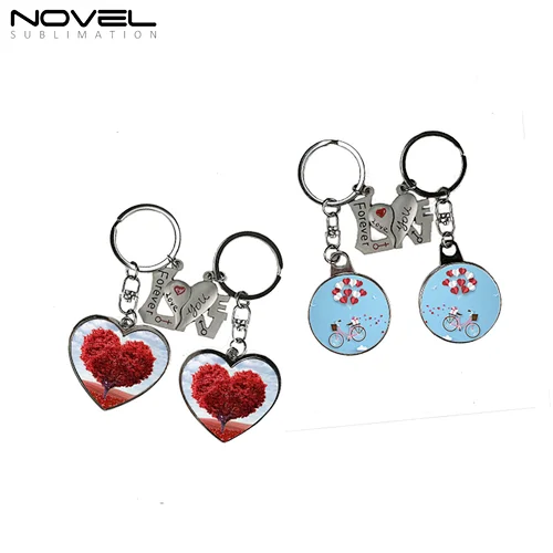 Custom Printed Lovers Keychains Pendants  in Round Heart Sublimation Blank Metal Key chain DIY Photo Keyring