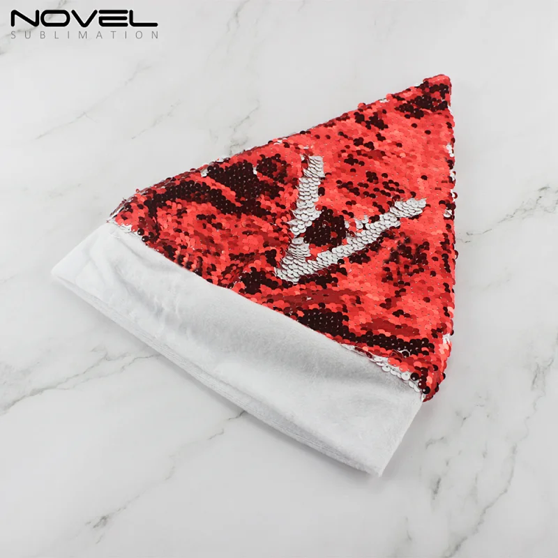 DIY Blank Sublimation Red Sequin With Short Plush Christmas Cap
