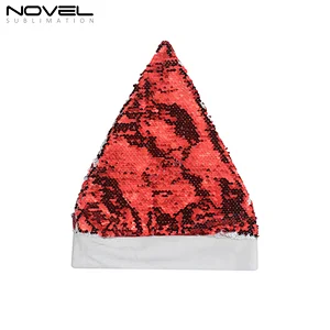 DIY Blank Sublimation Red Sequin With Short Plush Christmas Cap