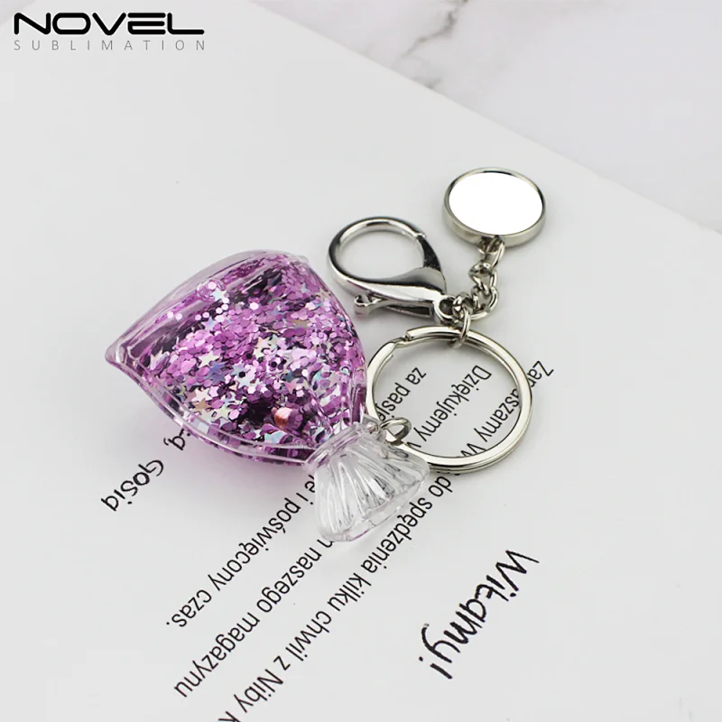 Popular wish bottle style quicksand keychain with blank round pendant