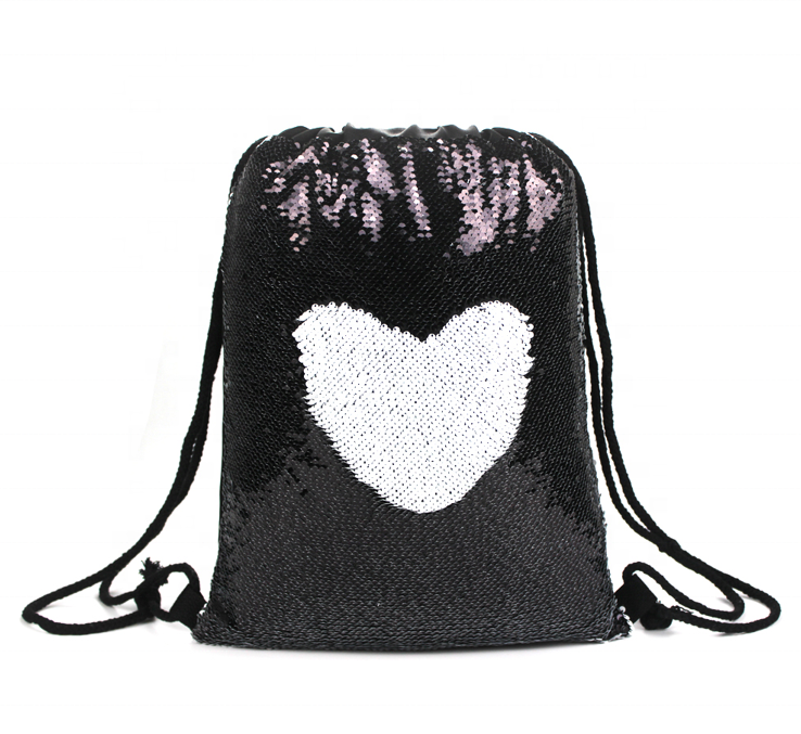 Custom Blank Magic Sequins Black Polyester Sublimation Women's Drawstring Backpacks Bag