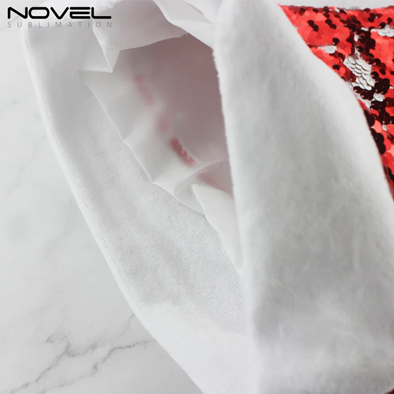 DIY Blank Sublimation Red Sequin With Short Plush Christmas Cap