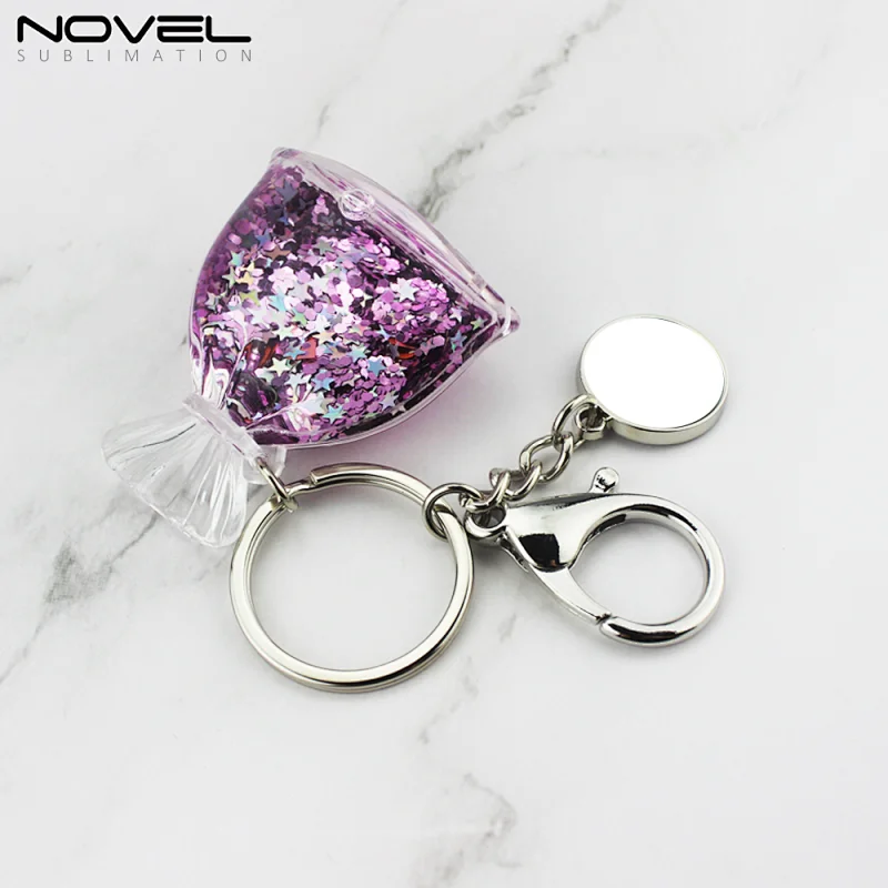 Popular wish bottle style quicksand keychain with blank round pendant