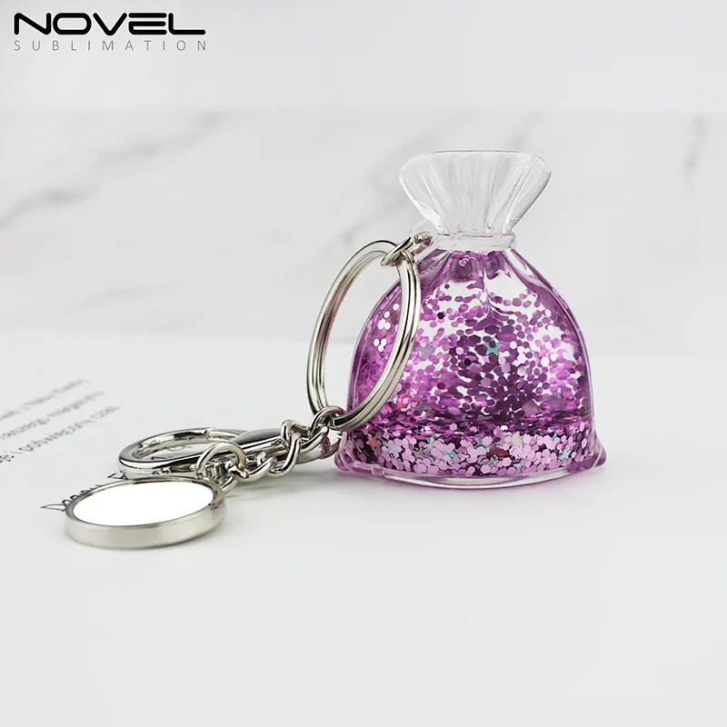Popular wish bottle style quicksand keychain with blank round pendant