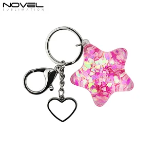 2019 New Sublimation Star style with heart pendant quicksand keyring