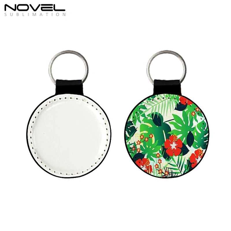 Blank DIY Promotional Keychains Double-sided Printable Custom Sublimation PU Leather Keyrings