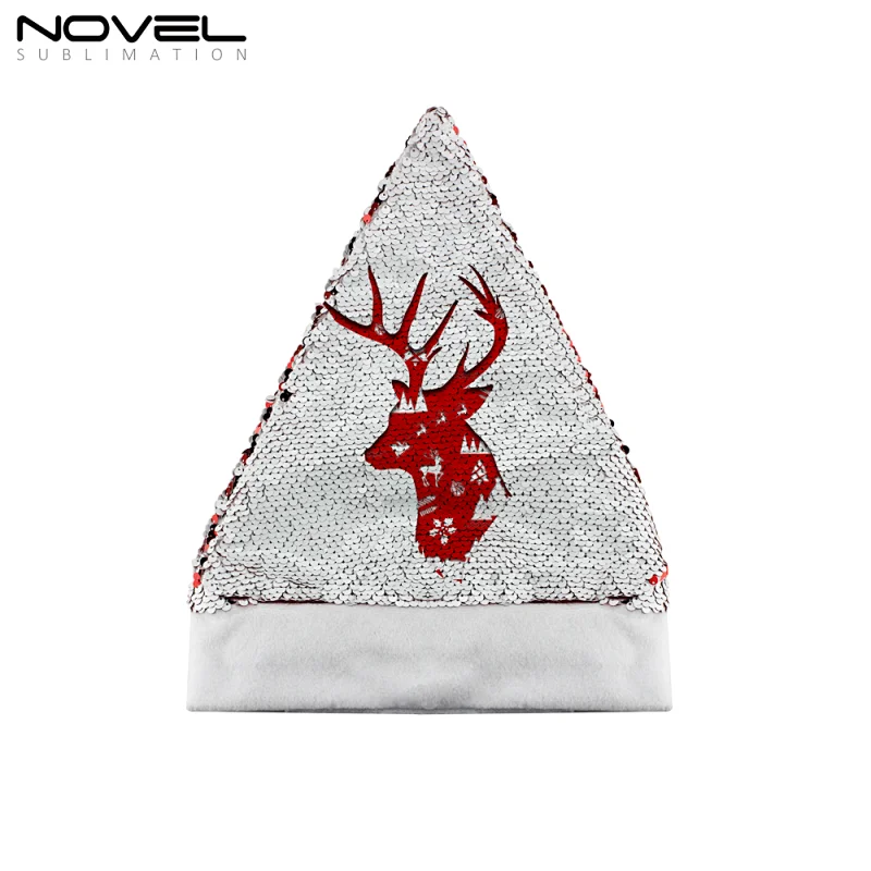 DIY Blank Sublimation Red Sequin With Short Plush Christmas Cap