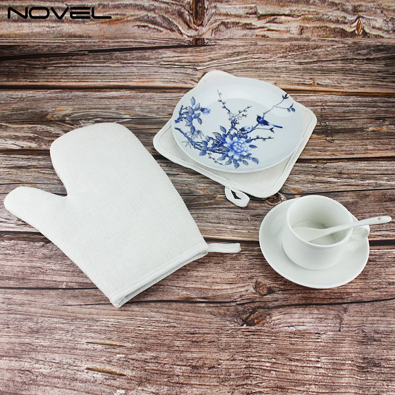 Popular Cotton Linen Sublimation Blank Heat Protection Gloves