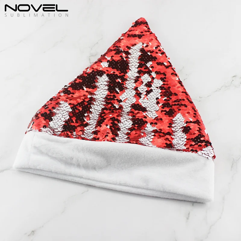 DIY Blank Sublimation Red Sequin With Short Plush Christmas Cap
