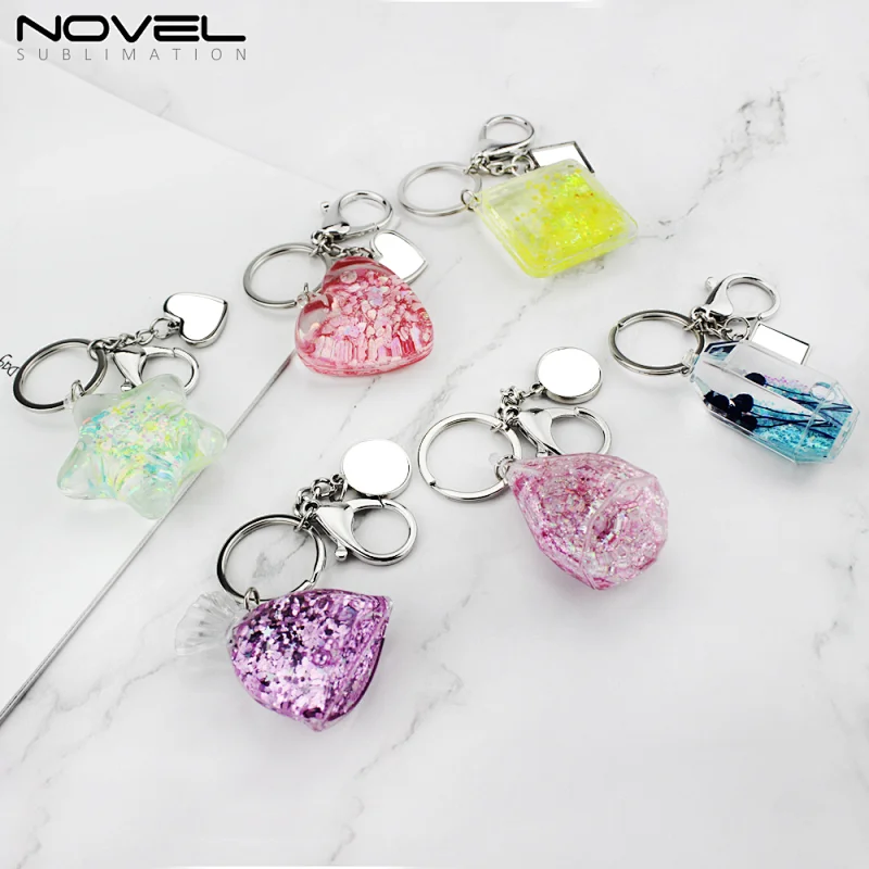 Custom logo printing metal keyring with square quicksand