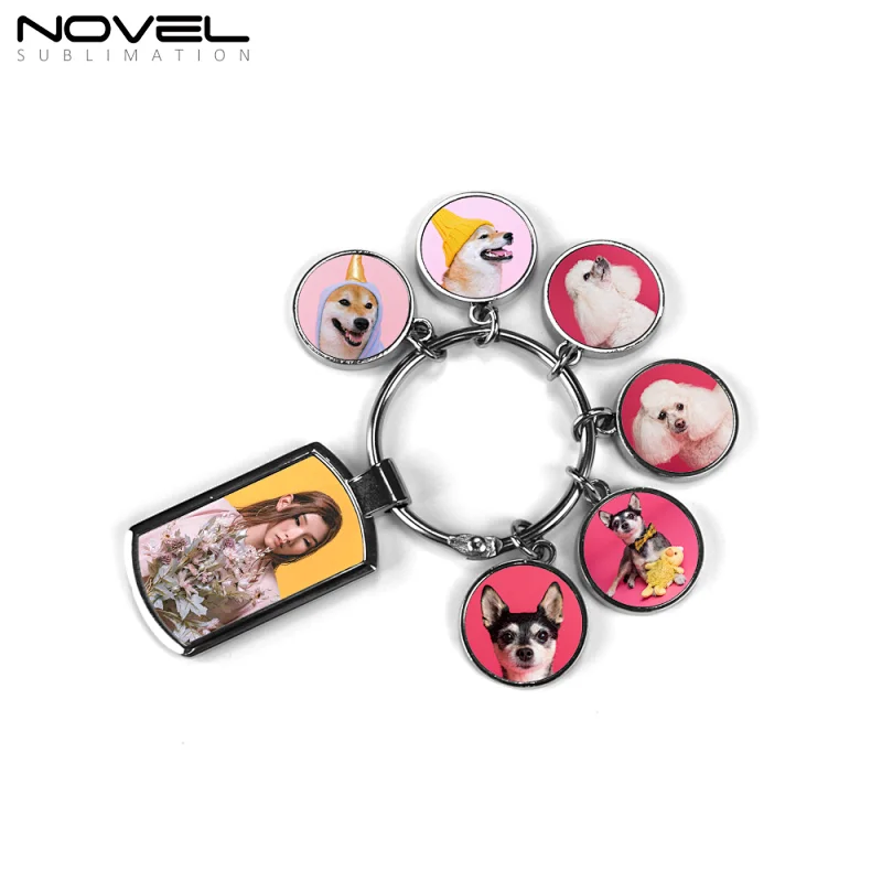 Custom Charms Set Keychain Family Photo Keychain Tag Sublimation Metal Keyring