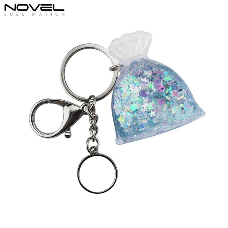 Popular wish bottle style quicksand keychain with blank round pendant
