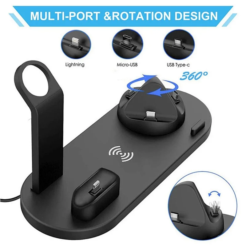 Fuente de alimentación de cargador rápido inalámbrico 4 en 1/accesorios de teléfono/USB/cargador estación de carga de reloj inteligente soporte de carga múltiple para Acc