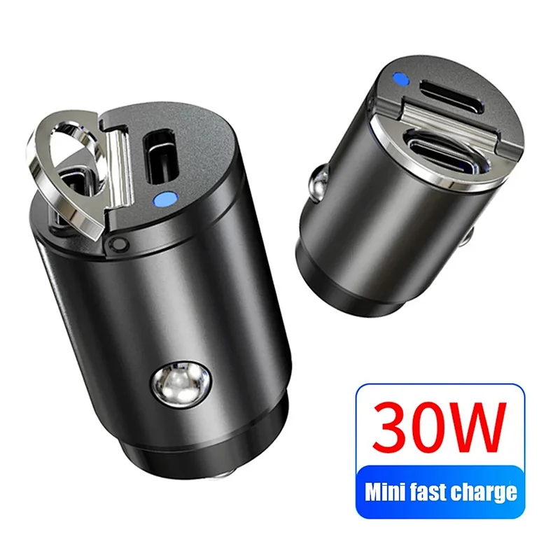 Pull Ring Dual USB Metal 30W Car Charger New QC3.0 Car Charger PD 30W Mini Car Charger