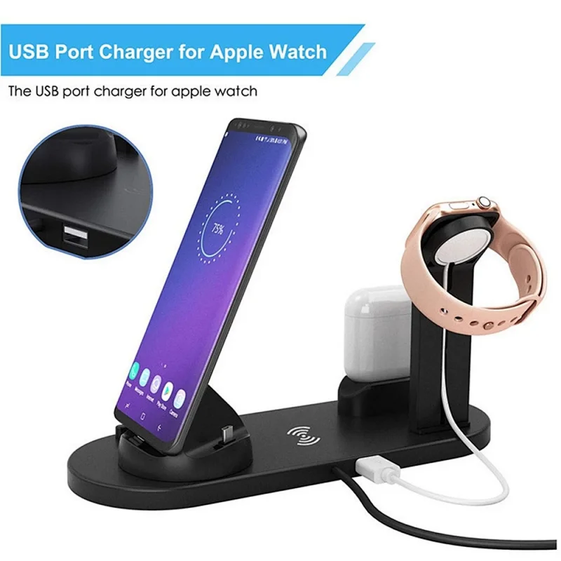 Fuente de alimentación de cargador rápido inalámbrico 4 en 1/accesorios de teléfono/USB/cargador estación de carga de reloj inteligente soporte de carga múltiple para Acc