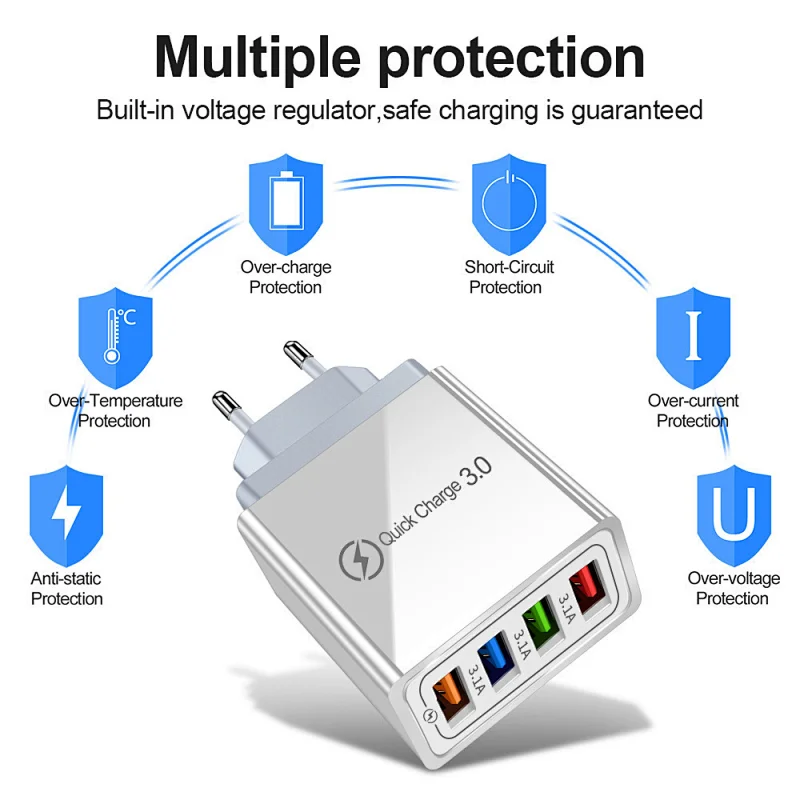 4 USB Fast Charger Quick Charge 3.0 Charger Mobile Phone Chargers Adapter