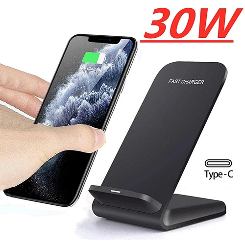 30W Wireless Charger Stand For iPhone Samsung Qi Fast Charging Dock Station Phone Holder