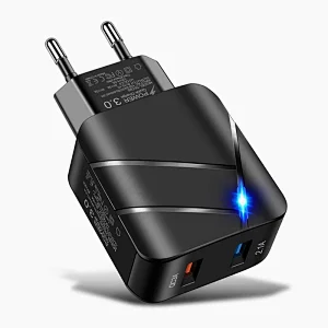 28W QC3.0+2.1A USB Mobile Phone Charger Fast Charging Dual-Port EU Plug/US Plug Fast Charging Head Travel Charger With LED