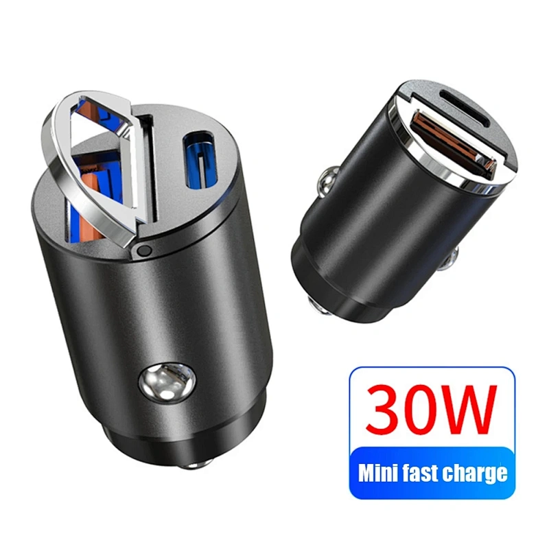 Pull Ring Dual USB Metal 30W Car Charger New QC3.0 Car Charger PD 30W Mini Car Charger
