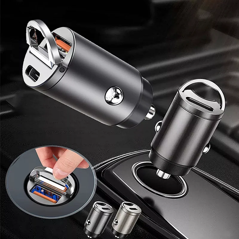 Pull Ring Dual USB Metal 30W Car Charger New QC3.0 Car Charger PD 30W Mini Car Charger