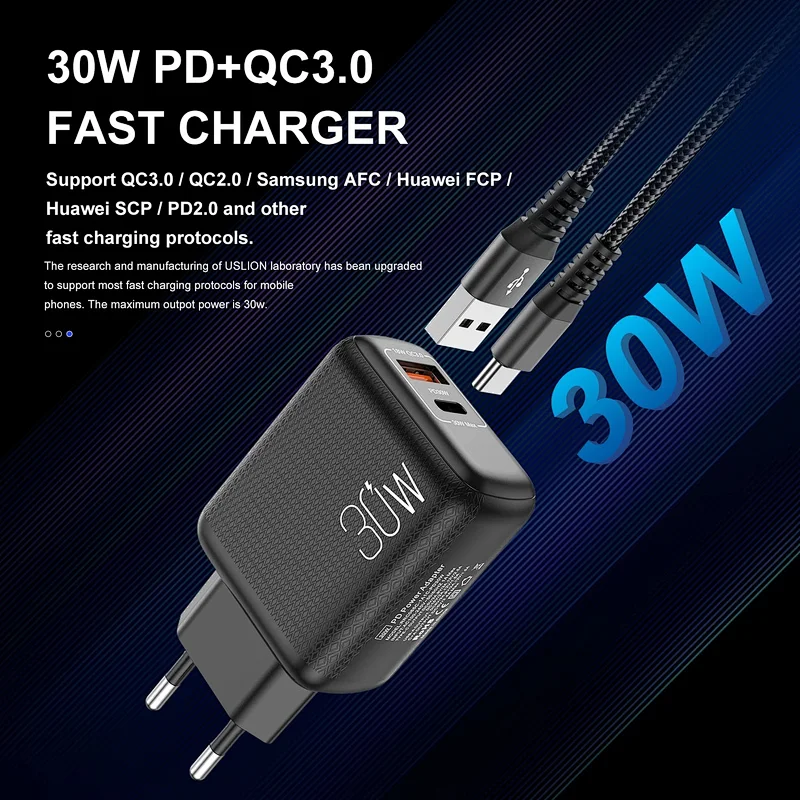 Quick Charge 3.0 QC PD 30W Charger PD3.0 QC3.0 USB Type C Fast Charger Phone PD Chargers