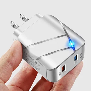 28W QC3.0+2.1A USB Mobile Phone Charger Fast Charging Dual-Port EU Plug/US Plug Fast Charging Head Travel Charger With LED