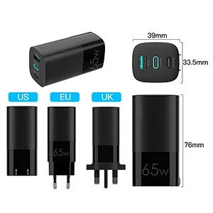 Laptop Charger Supplier Wall Charger 65W GaN AC/DC Power Adapter Pd Function Type C Port Travel Charging Mobile Phone Laptop USB