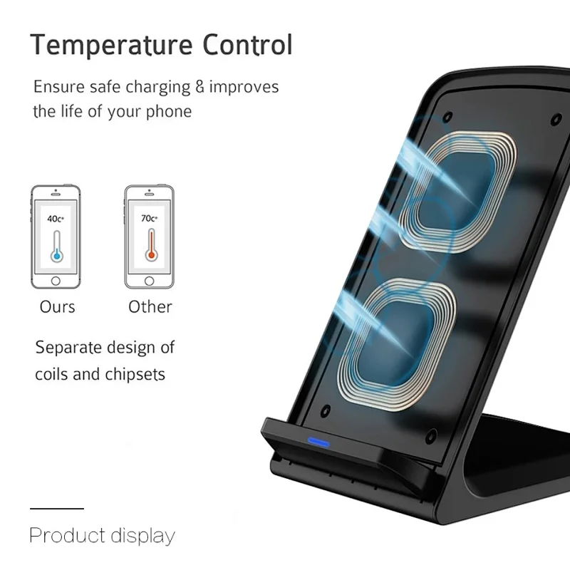 30W Wireless Charger Stand For iPhone Samsung Qi Fast Charging Dock Station Phone Holder