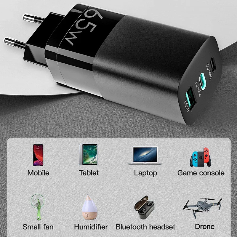 65W QC 3.0 GaN Quick Charger pd 65 w chargers Laptop Phone Charging EU Plug laptop adapter