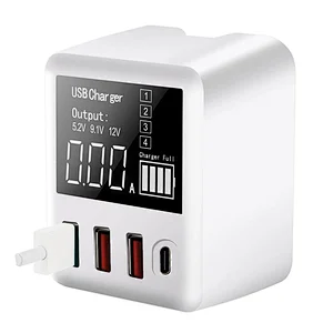 30W QC3.0 USB PD Charger 4 Ports Home Charger Adapter Digital Display Fast Charging Travel Smart Charging Station