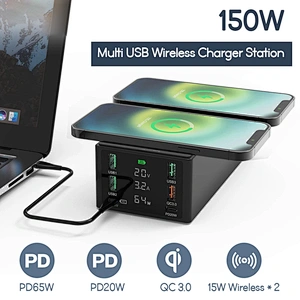 150W USB Charging Station Dual Wireless Charger Type C QC3.0 PD 65W Fast Charger USB Phone Charger For iPhone 13 X Xiaomi Laptop