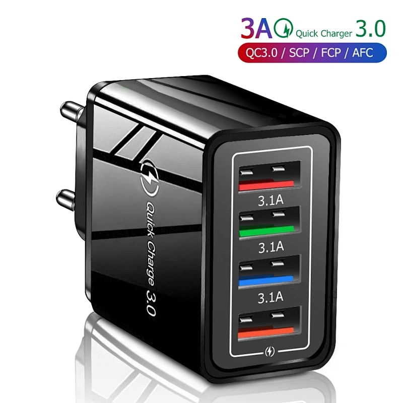 Cargador rápido de 4 USB Cargador de carga rápida 3.0 Adaptador de cargadores de teléfonos móviles