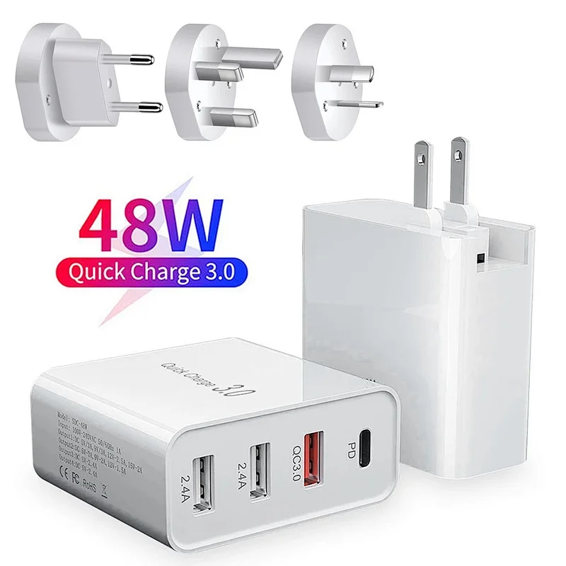 48W Quick Charger PD Charger For iPhone 13 12 Huawei Samsung Xiaomi Tablet Fast Wall Charger QC 4.0 3.0 US EU UK AU Plug Adapter