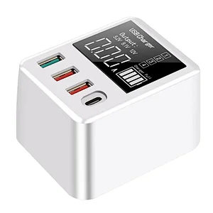 30W QC3.0 USB PD Cargador 4 puertos Adaptador de cargador para el hogar Pantalla digital Carga rápida Estación de carga inteligente para viajes