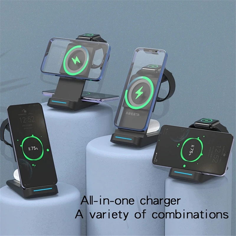Cargador inalámbrico 3 en 1 magnético para iPhone 13 12 11 X Airpods iWatch 30W Qi base de carga rápida para Xiaomi Huawei Samsung