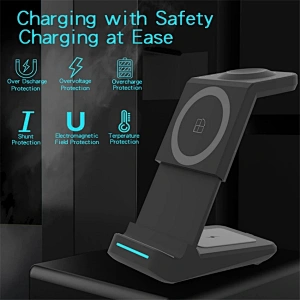 Cargador inalámbrico 3 en 1 magnético para iPhone 13 12 11 X Airpods iWatch 30W Qi base de carga rápida para Xiaomi Huawei Samsung