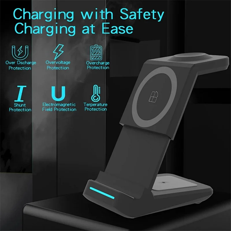 3 in 1 Wireless Charger Magnetic For iPhone 13 12 11 X Airpods iWatch 30W Qi Fast Charging Stand Dock For Xiaomi Huawei Samsung