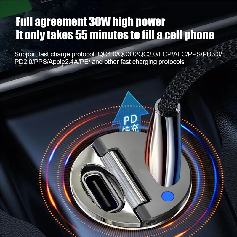 Pull Ring Dual USB Metal 20W Cargador de coche Nuevo QC3.0 Cargador de coche PD 30W Mini Cargador de coche