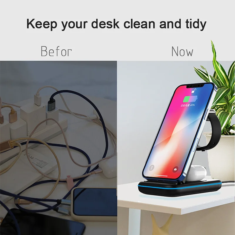 2022New Design 3 in 1 Wireless Charger Dock Charging Station
