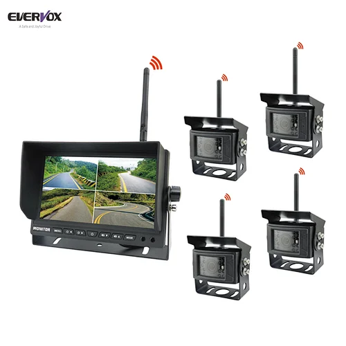4 way 2.4G Wireless Car Rearview System with quad image display